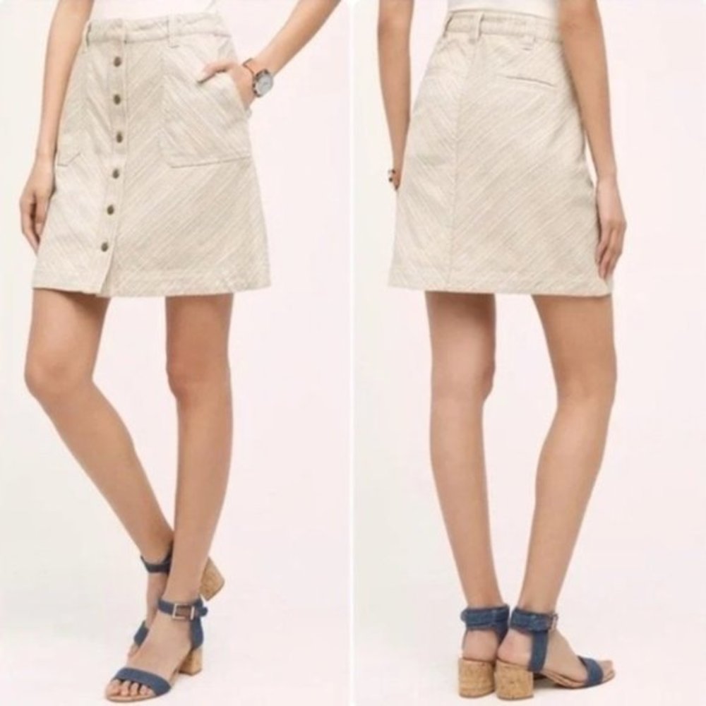 Anthropologie Pilcro Pastel Rainbow Striped Button Front Denim Mini Skirt